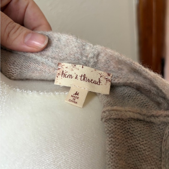 Hem & Thread Women’s Striped Open Cardigan Size M Cream, Green & Burnt Orange - Picture 2 of 7